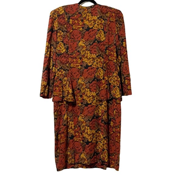 Liz Roberts VTG women’s orange floral double breasted peplum lace dress size 14 - Picture 4 of 7